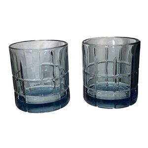 Anchor Hocking Tartan Blueberry Old Fashioned Drinking Glass Pair MCM